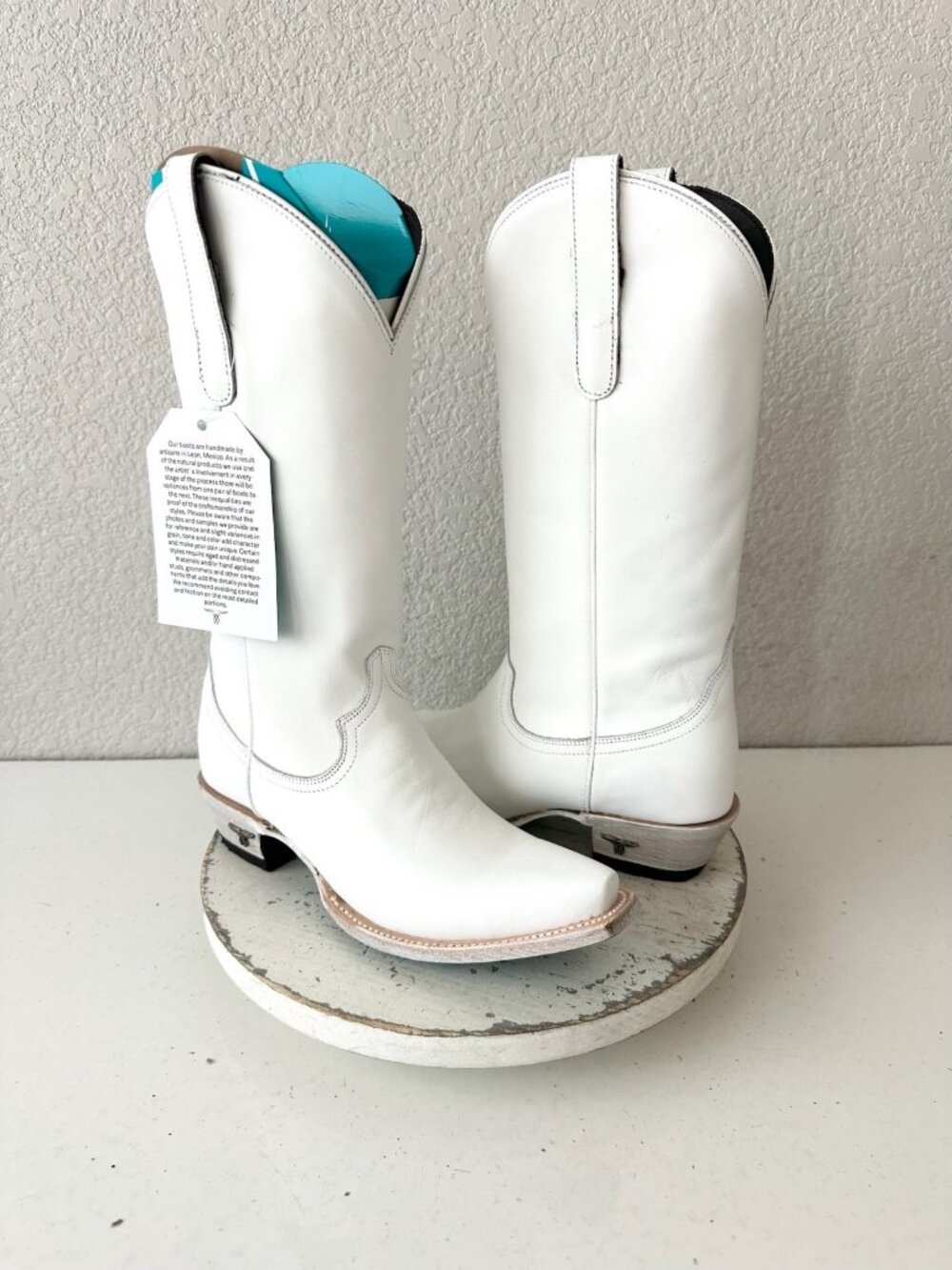 Lane EMMA JANE White Cowboy Boots Western Cowgirl Mid Calf Tall Snip Toe Sz 8
